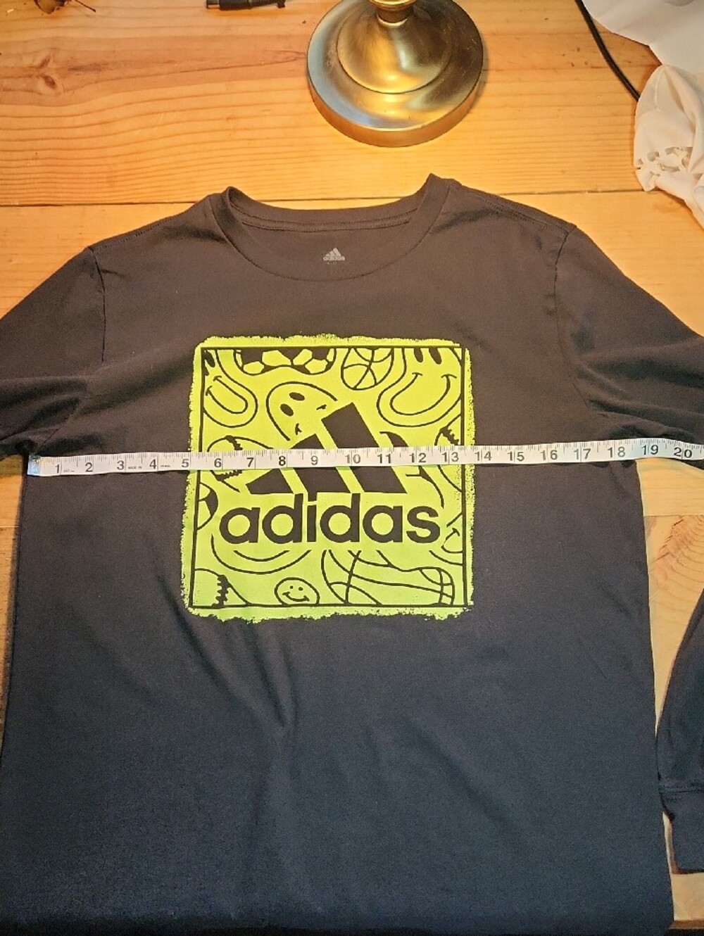 adidas Black Long Sleeve Tee with Neon Yellow Graphic,‎ Sz 18-20. - Picture 8 of 10